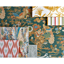 Lee Jofa Taplow Print Clay/Blue Linen Fabric for Upholstery & Decor