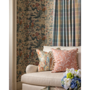 Lee Jofa Taplow Print Clay/Blue Linen Fabric for Upholstery & Decor