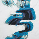 Manhattan Muse Blue Artistic Embroidered Upholstery Fabric - Ribbon Paint Brushstroke Design