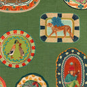 Whimsical Emerald Menagerie Animal Print Fabric - Durable Polyester Linen Blend